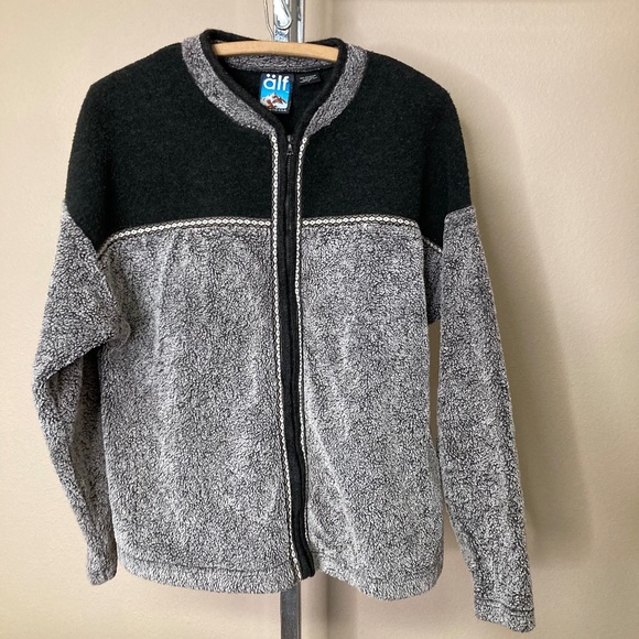 älf Kohl Full Zip Fleece Jacket Grey Two Tone Long Sleeve Size L Ribbon Accent - Picture 1 of 6